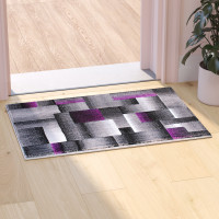 Flash Furniture ACD-RGTRZ861-23-PU-GG Elio Collection 2' x 3' Purple Color Blocked Area Rug - Olefin Rug with Jute Backing - Entryway, Living Room, or Bedroom